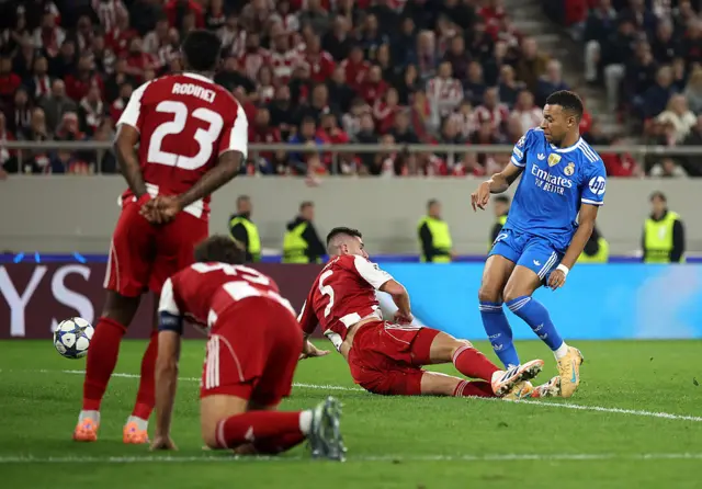Kylian Mbappe of Real Madrid scores