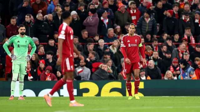 Virgil van Dijk of Liverpool reacts