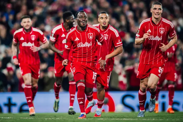 Arnaud Kalimuendo of Nottingham Forest celebrates with his teammates