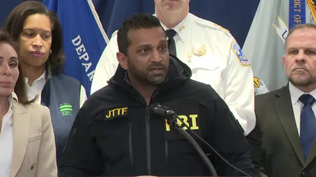 FBI director Kash Patel pictured at the podium