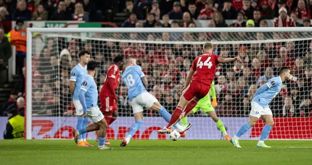 Zach Abbott shoots at goal