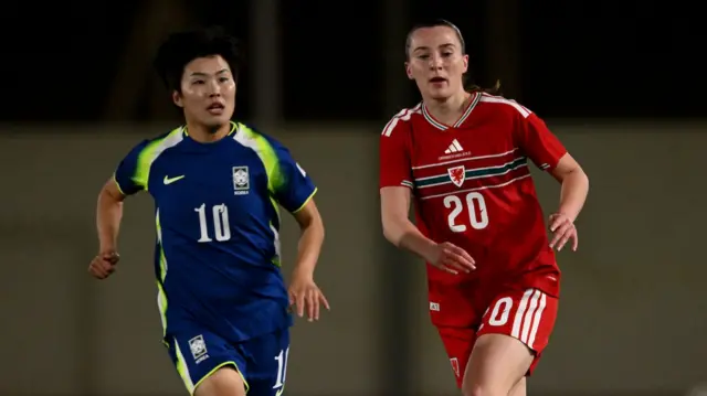 South Korea's Ji So-yun and Wales' Carrie Jones