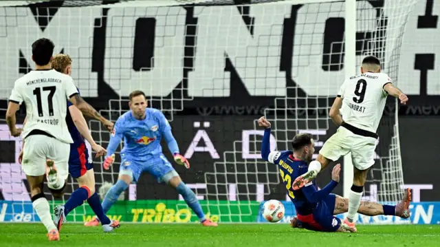 Franck Honorat shoots and scores a goal which was disallowed for offside