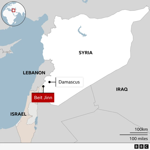 A BBC map showing the location of Beit Jinn in Syria