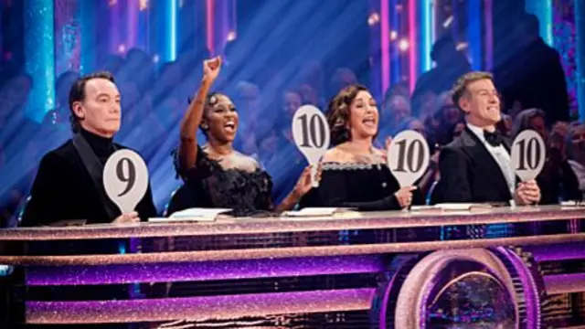 Strictly Come Dancing Judges. Craig holds up a 9, with Motsi, Shirley and Anton all holding up 10s