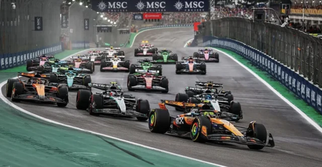 Lando Norris leads the sprint race in Sao Paulo