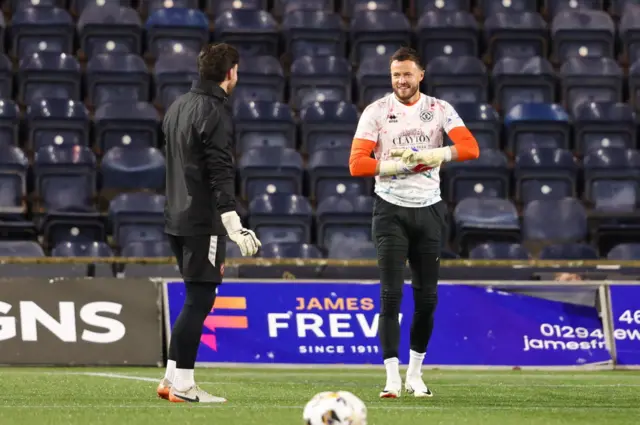 Dundee United's Ruairidh Adams and Dave Richards warm up