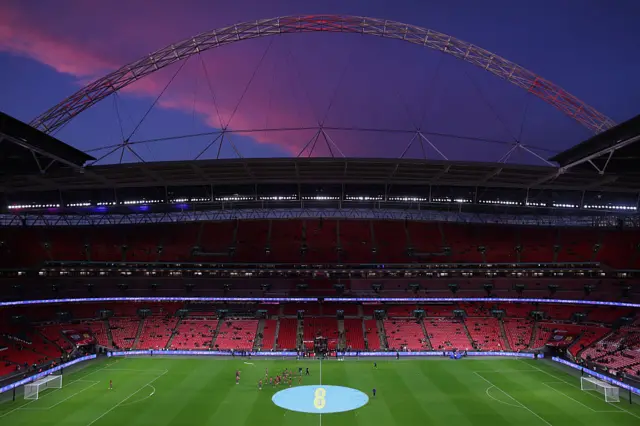 General view inside the stadium prior to the Women's international friendly match between England and China PR at Wembley Stadium on November 29, 2025 in London, England.
