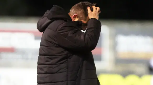 Declan Devine comes off the pitch frustrated at full-time