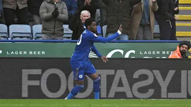 Leicester goalscorer Stephy Mavididi celebrates