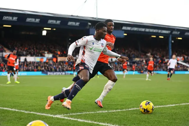 Bolton's Jordi Osei-Tutu in action at Luton