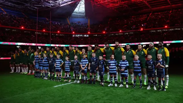 South African players line up for anthem