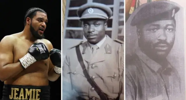 Jeamie 'TKV' Tshikeva's grandfather, Andre-Bruno (middle), and father, Makasi (right), both served in the Zaire army