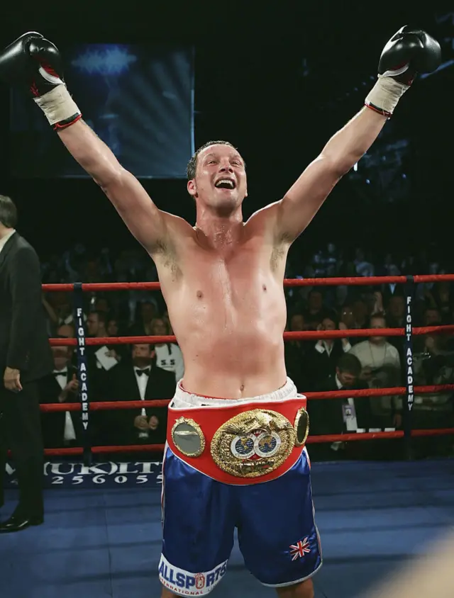 Clinton Woods celebrates his win during the IBF light heavyweight title