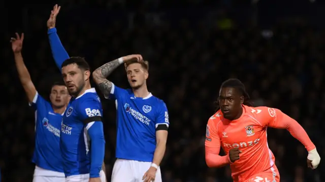 Coventry's Brandon Thomas-Asante scores against Portsmouth