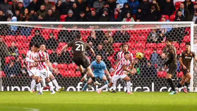 Hull's Joe Gelhardt shoots wide only for his shot to be deflected goalwards