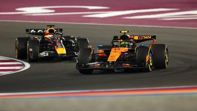 Lando Norris ahead of Max Verstappen