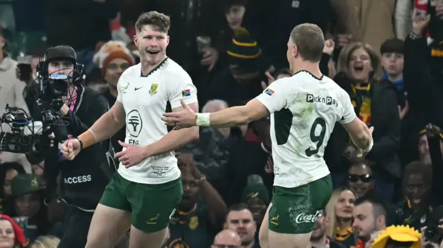 Ethan Hooker celebrates South Africa try