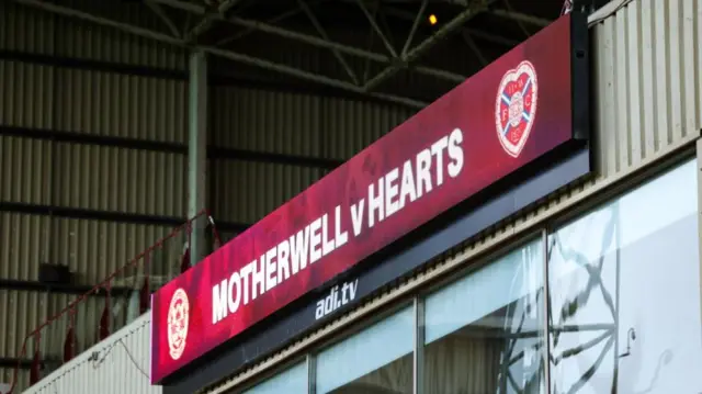 Motherwell v Hearts banner at Fir Park