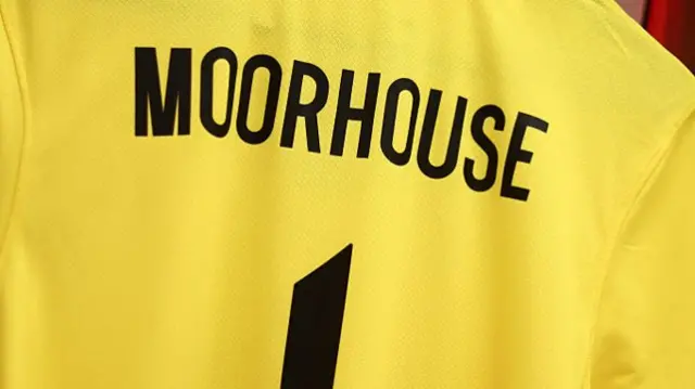 A detailed view of Anna Moorhouse's shirt on display inside of the England dressing room prior to the Women's international friendly match between England and China PR at Wembley Stadium on November 29, 2025 in London, England