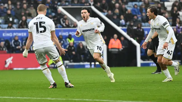 Callum O'Hare celebrates after his strike finds its way into the Leicester net