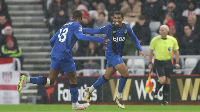 Amine Adli of Bournemouth celebrates scoring his team's first goal