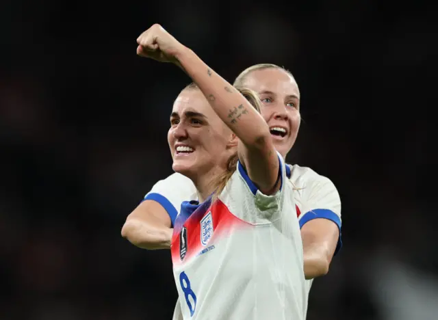 England's Georgia Stanway celebrates scoring their fourth goal