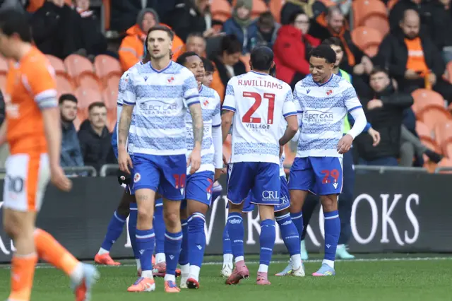 Reading players celebrate going 1-0 up at Blackpool