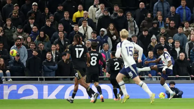 Mohammed Kudus of Tottenham scores