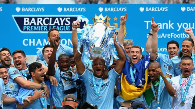 Manchester City lift the 2013-2014 Premier League title