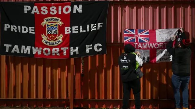 Banners are raised at The Lamb Ground in support of Tamworth