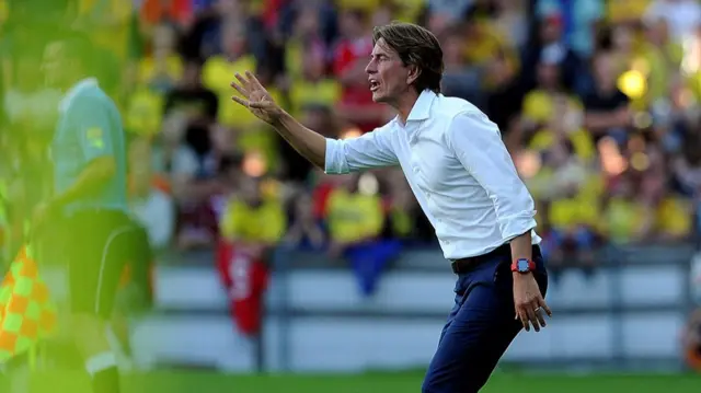 Thomas Frank on the touchline during his time at Brondby