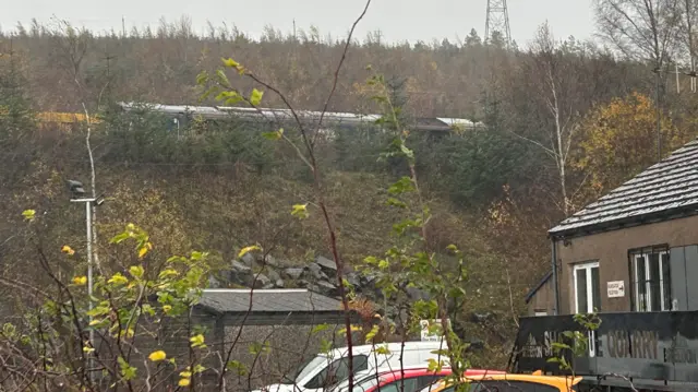 A cargo train that has been stopped near Shap