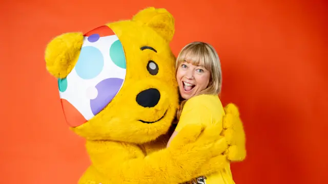 Pudsey gives Sara a hug