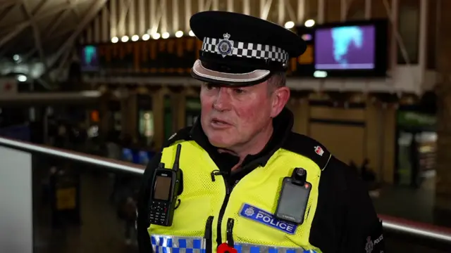 Supt Nick Sedgemore of the British Transport Police in uniform at Kings Cross