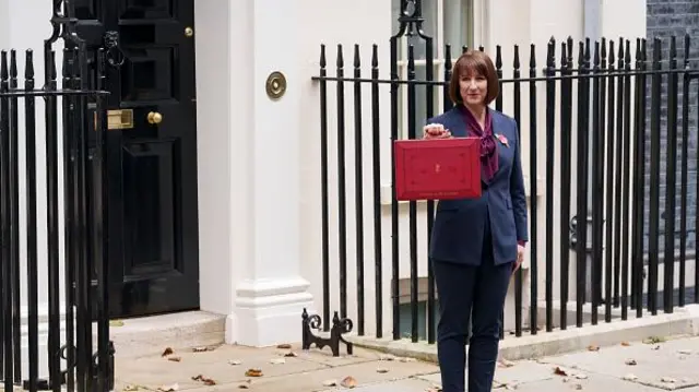 hancellor of the Exchequer, Rachel Reeves MP, presents her iconic red box at 11 Downing Street before her autumn budget in parliament