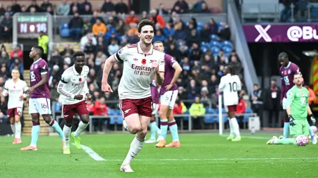 Declan Rice celebrates scoring for Arsenal