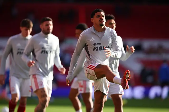 Morgan Gibbs-White of Nottingham Forest warms up