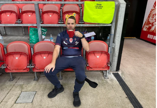 Paul Salt sitting down with a cuppa