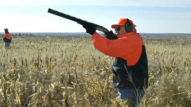 Former US Vice President Dick Cheney holding a shotgun and wearing bright-orange clothing during a hunting trip.