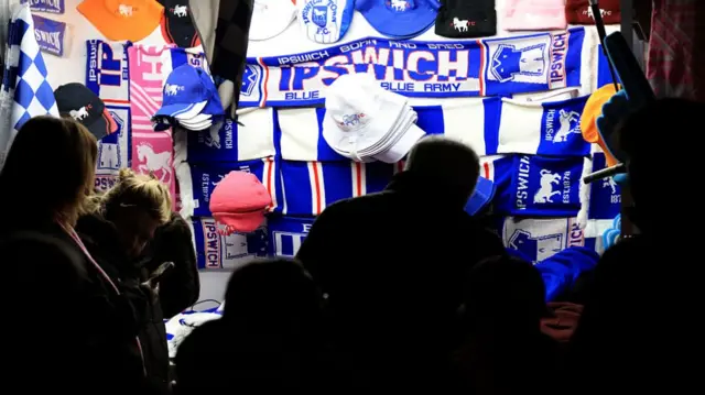 Ipswich scarves on sale at Portman Road
