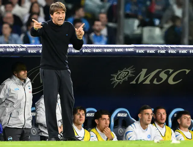 Conte directs Napoli from the dugout