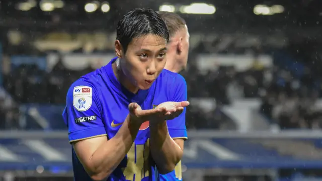 Birmingham's Paik Seung-ho blows a kiss in celebration