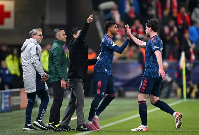 Declan Rice high-fiveing Andre Harriman-Annous.