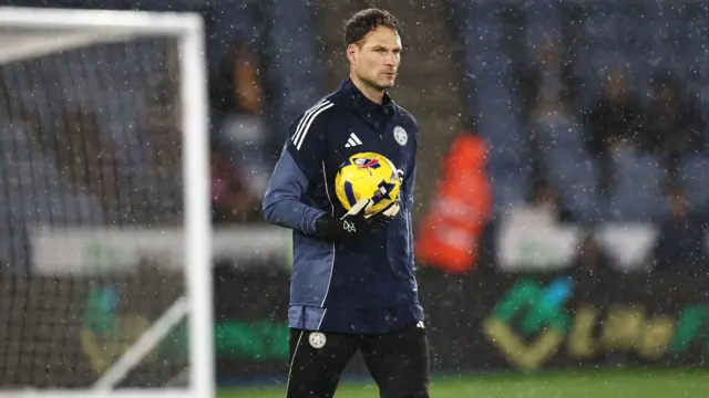 Leicester goalkeeper Asmir Begovic in the rain at the King Power