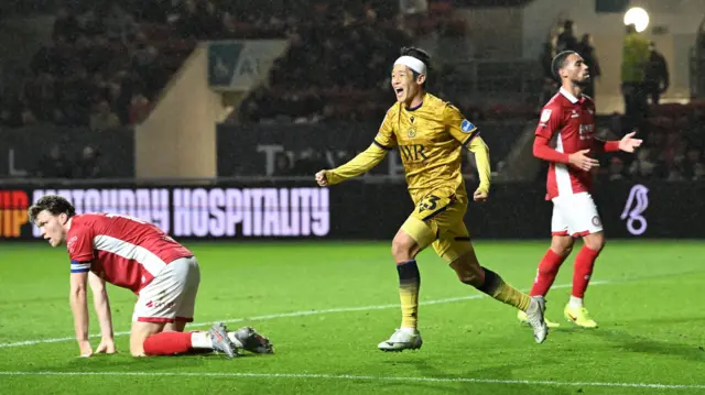 Yuki Ohashi celebrates scoring for Blackburn at Bristol City