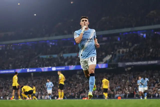 Phil Foden with his fingers over his lips
