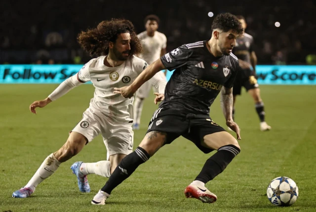 Chelsea's Marc Cucurella in action with Qarabag's Kady
