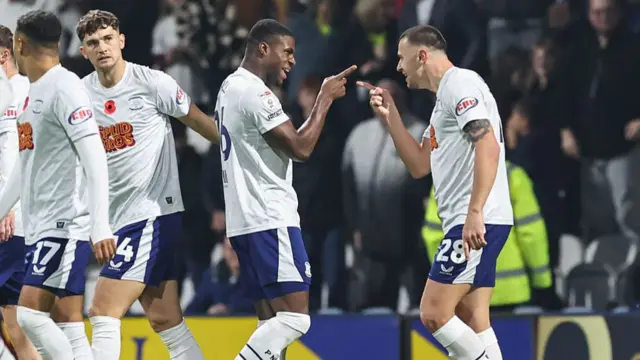 Thierry Small and Milutin Osmajic celebrate Preston's opening goal