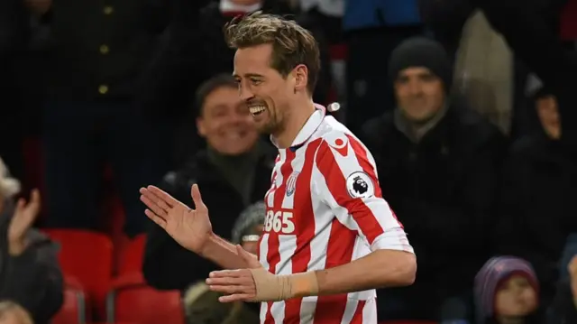 Peter Crouch doing robot celebration for Stoke